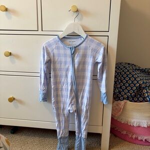 Coco Moon Light Blue Plaid Footie Convertible One Piece Zip Bamboo 18-24 Months